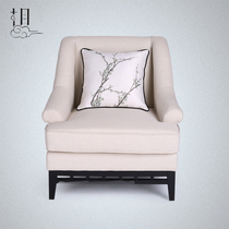 New Chinese style modern simple creative leisure sofa single fabric solid wood sofa club home living room furniture