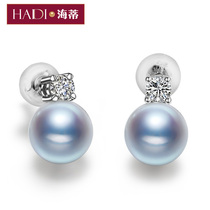 Heidi Jewelry Chenjing 7-7 5mm silver gray round strong light AKoya seawater pearl earrings G18K gold