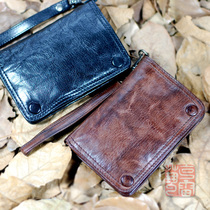 Italy imported first layer cowhide black short mens casual wallet leather fashion wallet hanging chain wallet