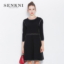 St Kony mall with the same new knitted waist a-line dress slim fashion simple thin round neck skirt