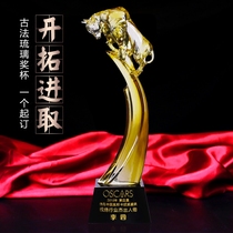 High-end Tuojin cattle trophy custom glass trophy custom awards souvenir corporate meeting gifts