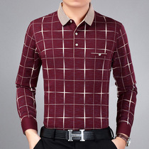 New Lord Car Spring Autumn Male style Long sleeves T-shirt Aged Mens Turned Leader Plaid Pocket T-shirt Dad Dress