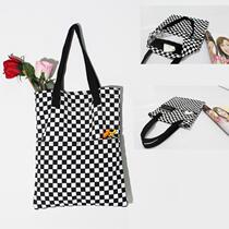  BaoMan E black and white checkered canvas environmental protection shopping bag Shoulder bag Portable school bag Small fresh College Tote bag