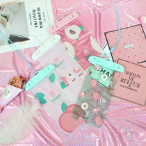 Net red ins Cartoon girl mobile phone waterproof bag Japanese fresh summer peach lanyard swimming hot spring bag
