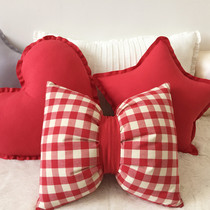 In Green creative bow red plaid cotton and linen pillow sofa bed cushion
