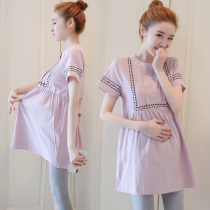 Pregnant Women summer dress fashion model 2021 New Korean version of short sleeve coat belly skirt two-piece summer
