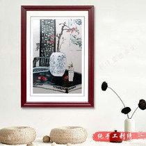 Ashram red plum Ou embroidery Wenzhou classical style bedroom study room decoration painting pure hand embroidery craft pendant