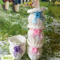 Plastic round small flower basket PP flower bed bucket vase handmade rattan vase