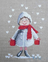 Cross stitch redrawing electronic map source file Magazine-snow girl with red collar