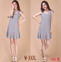 Large size womens new cotton sleeveless vest dress long Korean lotus leaf pendulum gray suspenders base skirt
