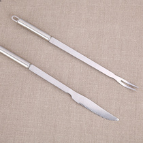 Round Handle Stainless Steel Barbecue Knife Fork Suit Long Handle Grilled Pork Fork Home Outdoor Barbecue Fork Toasted Whole Goat