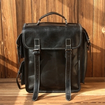 Mens leather backpack leisure backpack College Korean front layer cowhide personality portable schoolbag tide Street Mens bag