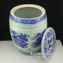 Jingdezhen Dobao Pavilion Ceramics 30 Jin 50 Jin Rice Tank Storage Pot Blue and Flower Puer Tea Cylinder