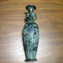 Antique collection with dragon and phoenix pattern double Lion ear mouth bronze bottle bronze collection