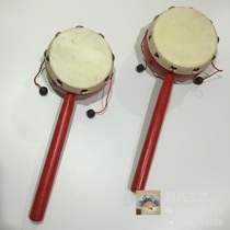 Manufacturer direct selling infant child baby musical instrument traditional hand rocking bell wooden gift red real sheep leather dialing wave drum