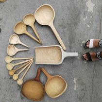 Handmade wooden spoon wooden scoop pine monolithic unpainted large long handle large quantity can be customized