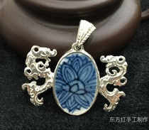 Hot-selling hand-painted edging old blue and white porcelain necklace national style retro fashion jewelry personality pendant literary model