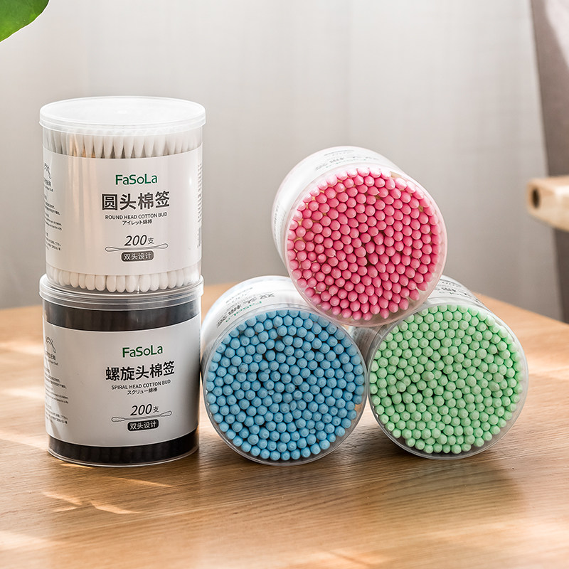 FaSola home double head makeup cotton stick with disposable sterile pointed holed out with black cotton stick boxed wood stick