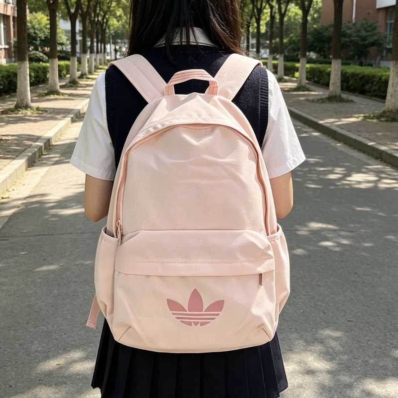 Adidas Clover Backpack for Men and Women, Student School Bag, Large Capacity Computer Bag, Simple Casual Backpack, Pink
