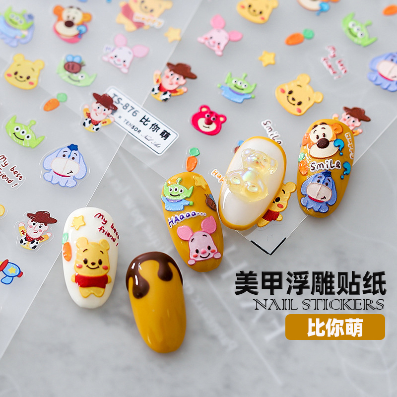 Nail Art 3D Embossed Stickers Cute Cartoon Toy Story Piglet Strawberry Winnie the Pooh Bear Nail Stickers