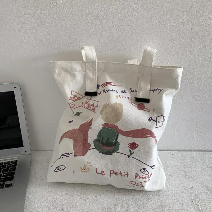 The Little Prince Wandering Earth Canvas Bag Women's One Shoulder Japanese and Korean Cute Cartoon Student School Bag ins Shopping Bag