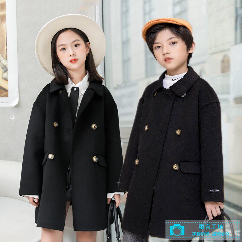 Children's coat girls double-sided cashmere woolen woolen cloth spring autumn winter new middle and big boys woolen coat children's clothing