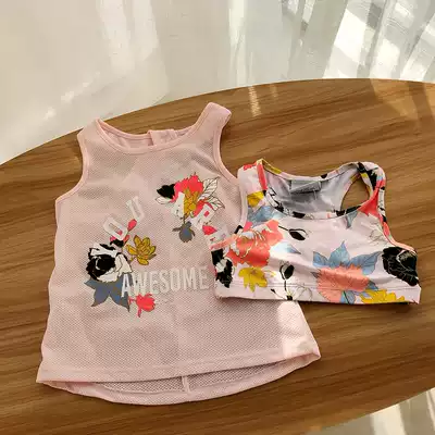 Girls summer vest two-piece hollow mesh quick-drying T-shirt set short cute little children cotton short sleeves
