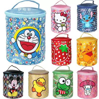 Thermal insulation bag cartoon waterproof round bento with large capacity rice bucket aluminum foil thickened lunch lunch bag