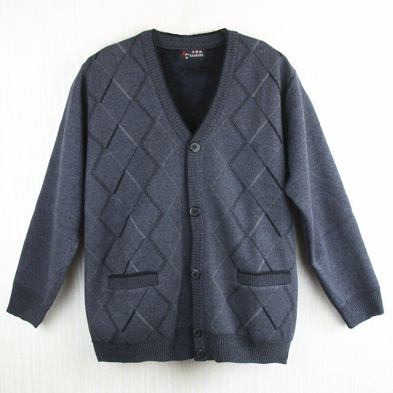 Middle aged plus suede thickened male sweater cardiovert grandpa Knitted Sweatshirt Jacket Seniors Loose large size Warm Dad Dress