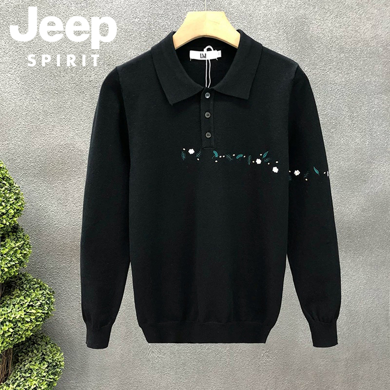 Jeep Jeep Embroidered Lapel Sweater Men's Trendy Brand Knitwear 2026 Autumn and Winter New Men's Popular Base Layer Shirt