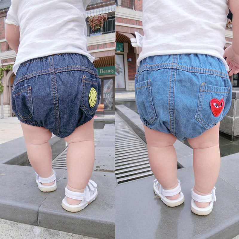 Spring Summer Fall Male And Female Baby Soft Denim Shorts Baby Big PP Pants Girl Triangle Bread Pants INS Thin