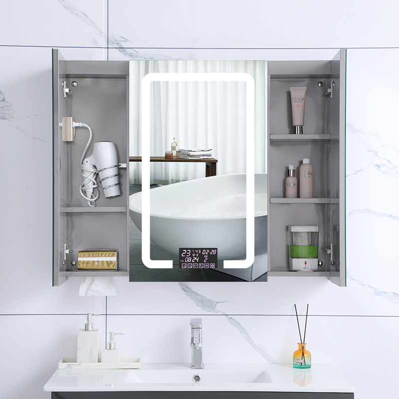Bathroom smart mirror cabinet with lamp defogging touch hand sanitizer with socket Dressing Room Extraction toilet paper hanging wall style individually customised