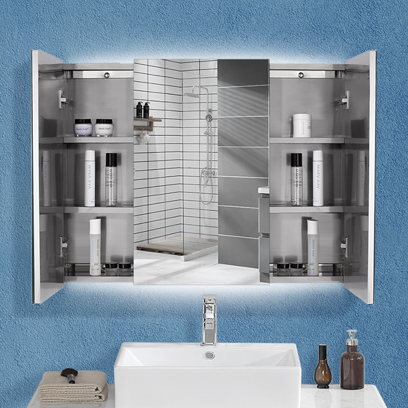 Height stainless steel mirror cabinet wall-mounted toilet mirror box with lights Mirror box individually customized integrated bathroom mirror storage cabinet