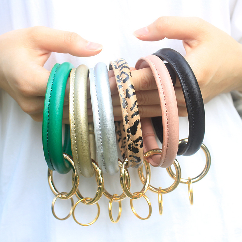 European and American Cross-Border Pu Leather Bracelet Keychain, Tiktok Trending Fashion Korean Style Pu Leather Wristband Key Ring Sports Bracelet