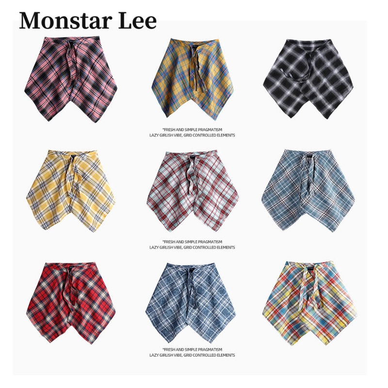 Monstarlee Plaid Skirt with Layered Hem, Tie Waist, and Hip-Covering Overlay for Dance Monstarlee Plaid Skirt with Layered Hem, Tie Waist, and Hip-Covering Overlay for Dance