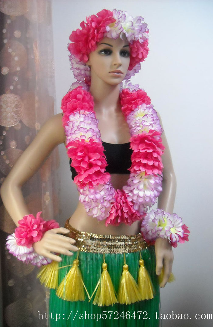Hawaiian wreath Cloth wreath circumference 1 2 meters Large flower pieces Flower diameter 12cm Full set of garlands
