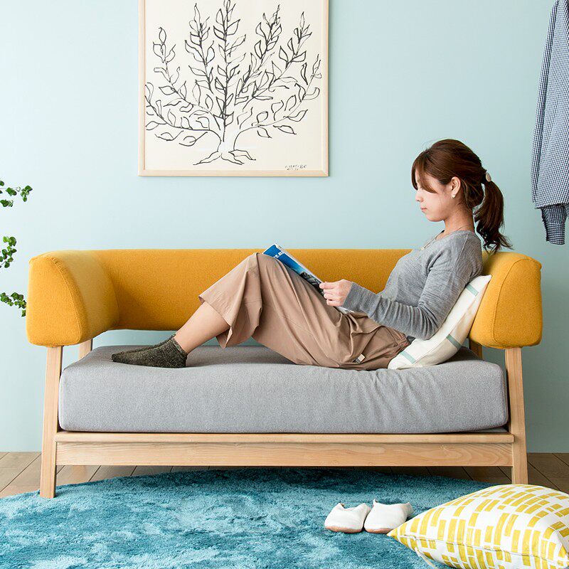 Nordic Japanese-style ins two-seat sofa small apartment type detachable washable single bedroom fabric sofa solid wood beauty three people