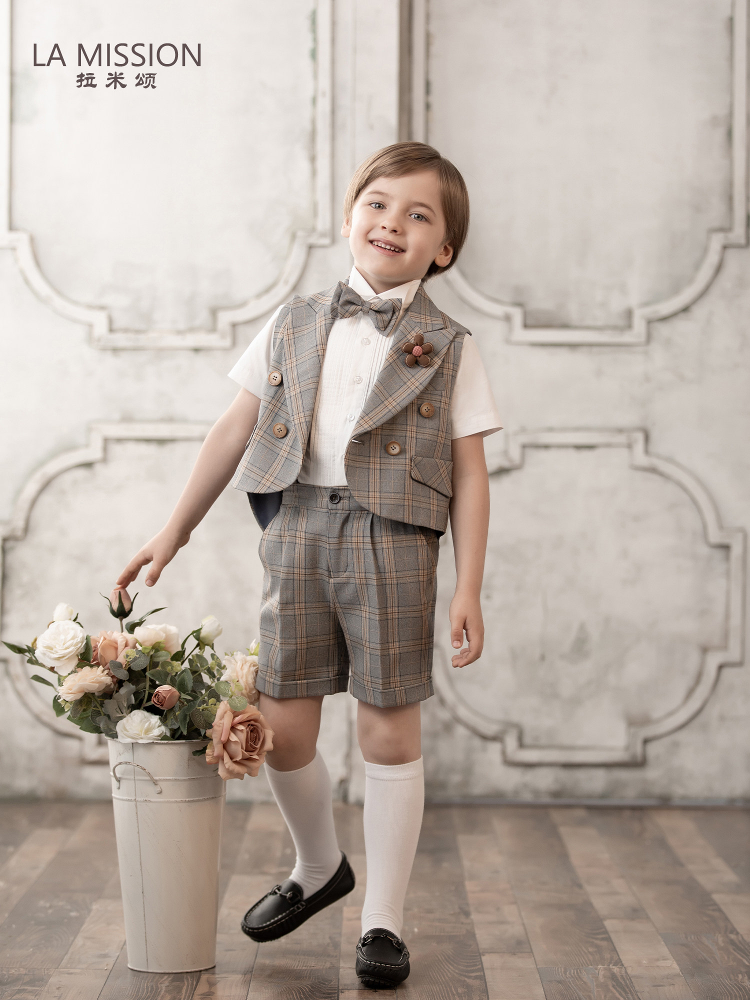 Ramisong's new French style dovetailed waistcoat fashion boy's small suit a year old banquet Western suit performance walking show