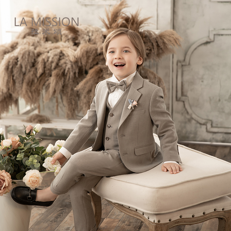 Lamiesong gray coffee color full texture flower girl ceremony dress boy recitation dress boy host clothing