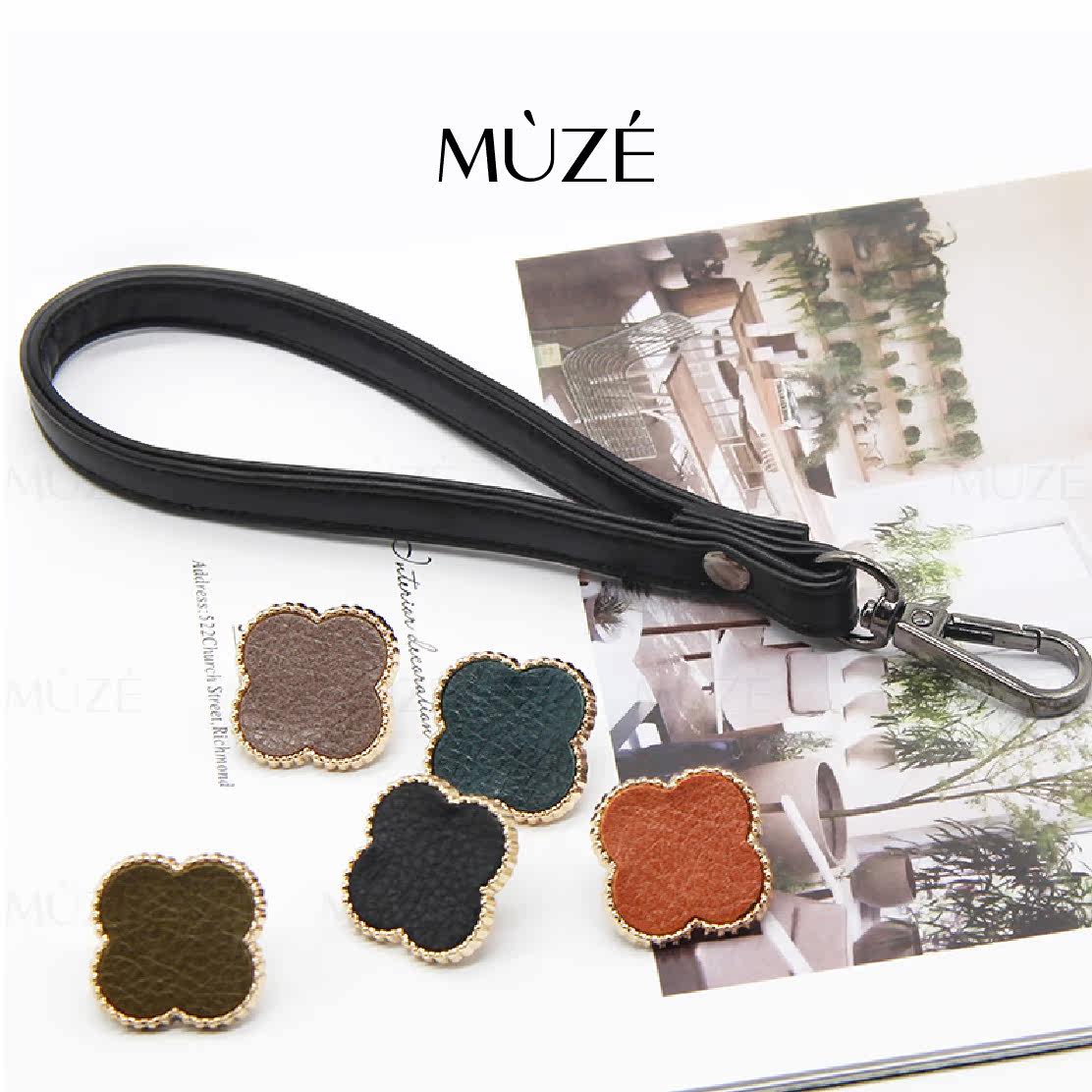 2 6cm alloy with leather four-leaf grass windproof buckle anti-wear shawl butterfly buckle coat decoration accessories DIY