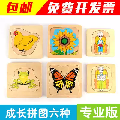 Montesori teaching aids animal and plant multi-layer puzzle growth story process development butterfly frog hen 1-3 year old toy