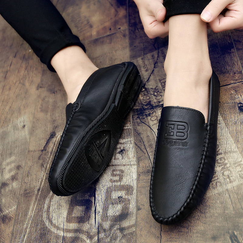 Net red with the same bean-bean shoes 2022 Summer version Korean version Flat bottom men's 100 hitch casual leather shoes fashion trendy men's shoe boomer shoes