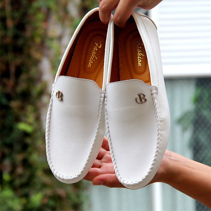 White Bean shoes Men's Korean version trendy 100 hitch soft bottom driving shoes Men's casual leather shoes Little white shoes men's wave shoes