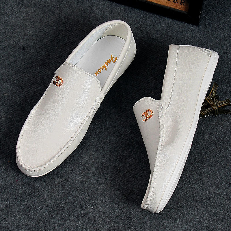 White beanie shoes men's lazy casual shoes autumn breathable trendy shoes 2022 new Korean version of men's casual leather shoes