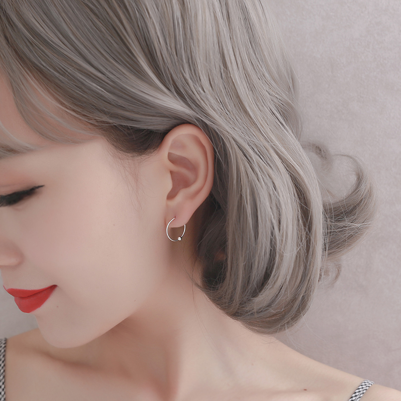 earrings pure silver female s925 earring simple ear button light bead circle Korean personality temperament wave fresh fashion 100 hitch