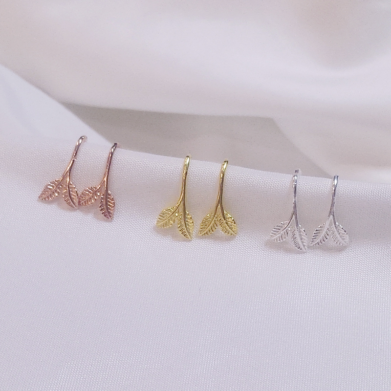 Earrings pure silver female leaves germinate S925 small fresh ear hook Korean temperament brief personality 100 hitch-ear pendant raising ear-Taobao