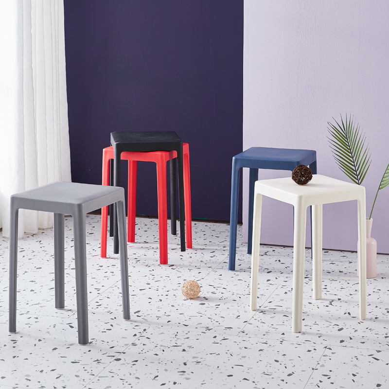 Modern minimalist plastic stool thickened adult home dining table high bench fashion creative Nordic square stool color chair