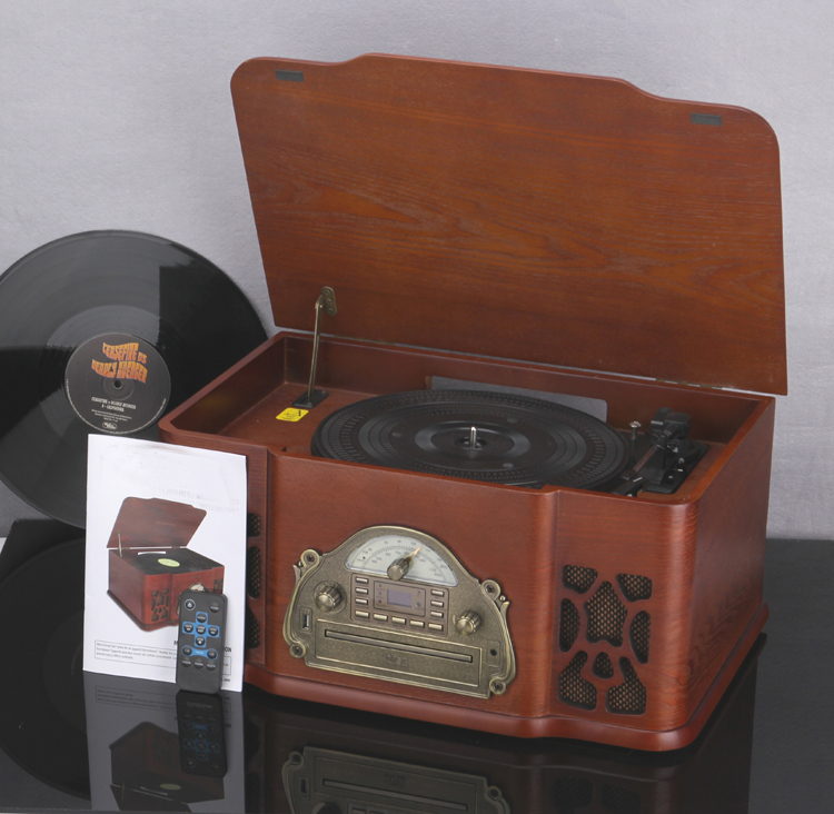 Máy ghi âm LP gỗ cổ điển cao cấp mới Máy nghe nhạc CD Máy ghi âm đài phát thanh retro USB 	kim đầu đĩa than pioneer	