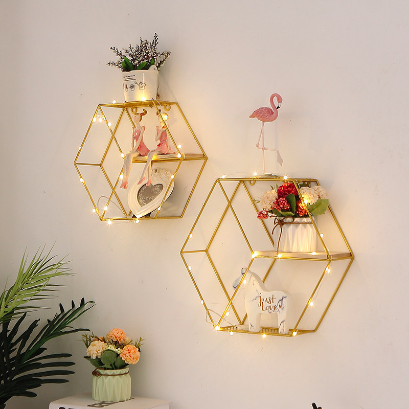 ins Nordic style bedroom room wall decoration rack wall display rack hexagonal honeycomb wall hanging