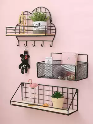 Punch-free wall shelf Wall partition decoration dormitory artifact Bed head wall hanging basket Wall finishing storage shelf